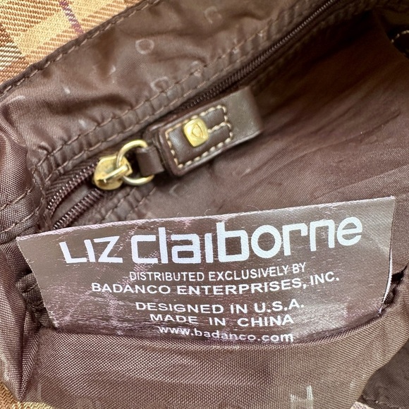 LIZ CLAIBORNE, TOTE BAG IN PLAID FABRIC PATTERN, DOUBLE SHOULDER STRAPS. - Picture 11 of 12